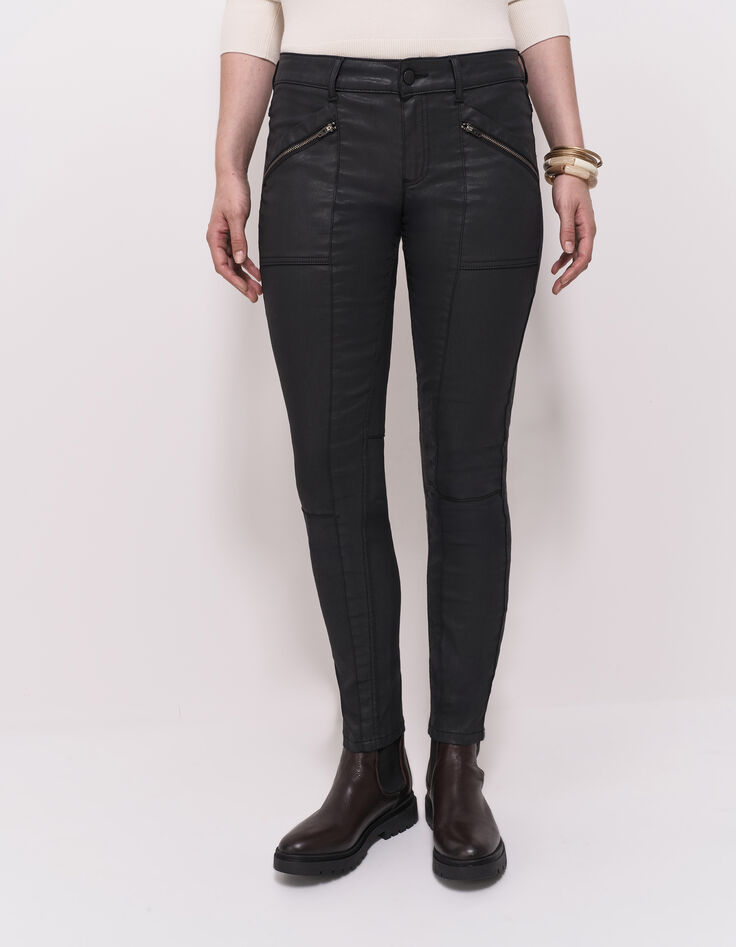LE JOAN - Jean slim noir 7/8ème enduit esprit motard-2