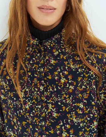 CHIYOKO - Chemise marine polyester recyclé fleuries-4