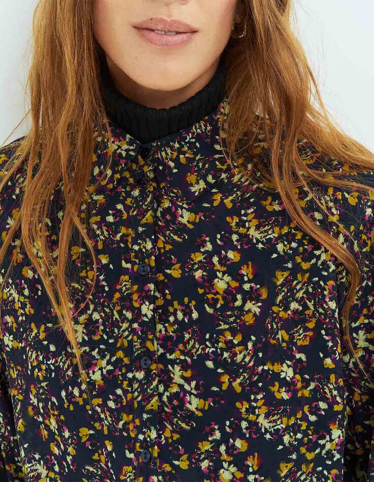 CHIYOKO - Chemise marine polyester recyclé fleuries-4