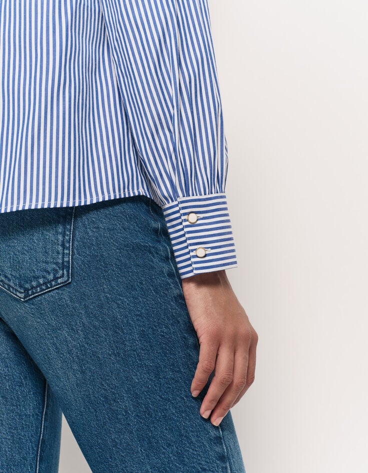 CAYCE - Blouse à rayures bleues découpes dentelle-3 CAYCE - Blouse à rayures bleues découpes dentelle-3