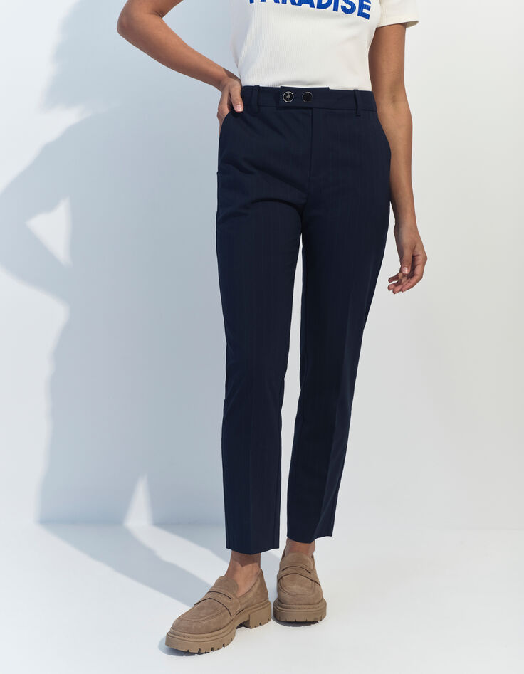 PETUNIA - Pantalon cigarette marine motif rayures tennis -2