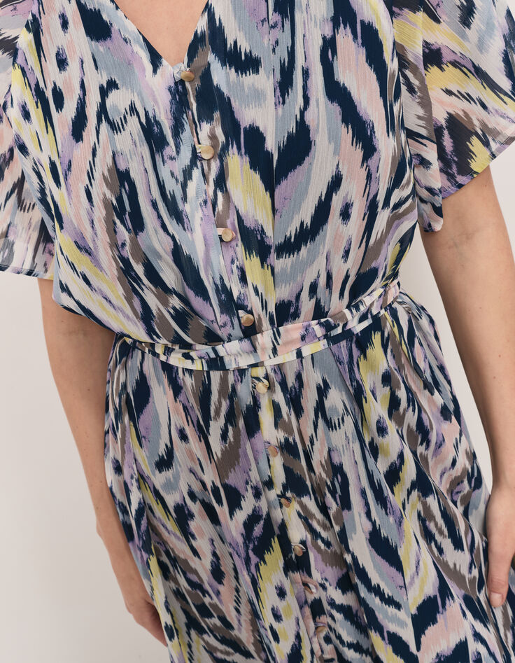 RADKA - Robe midi écrue à imprimé ikat luminescent-4