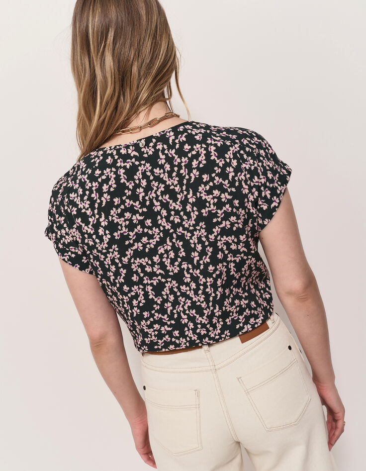 CESARIA - Top vert imprimé minimaliste floral-3