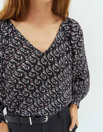 CASAL - Blouse grise à imprimé arty graphique-4