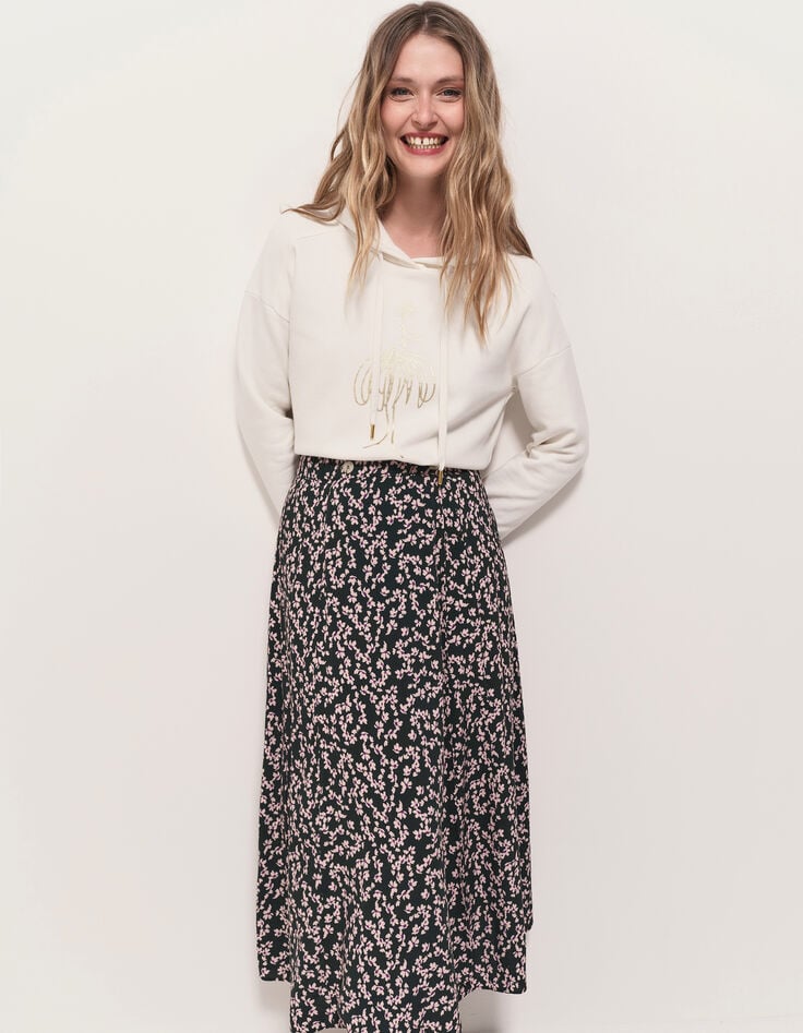 JACA - Jupe midi verte imprimé minimaliste floral-2
