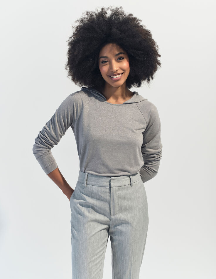 MARA - T-shirt argent à capuche maille irisée -1