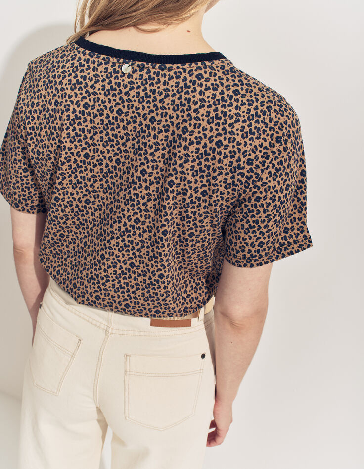 MAYA- T-shirt beige motif micro léopard-2 MAYA- T-shirt beige motif micro léopard-2
