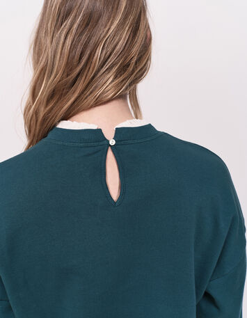 MELISSE - Sweat vert flocage fleurs avec col amovible-3