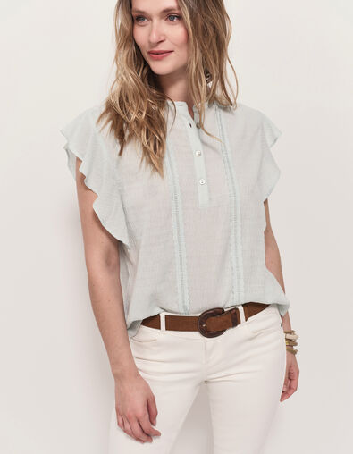 CHARME - Top vert avec volants et bandes dentelle - One Step