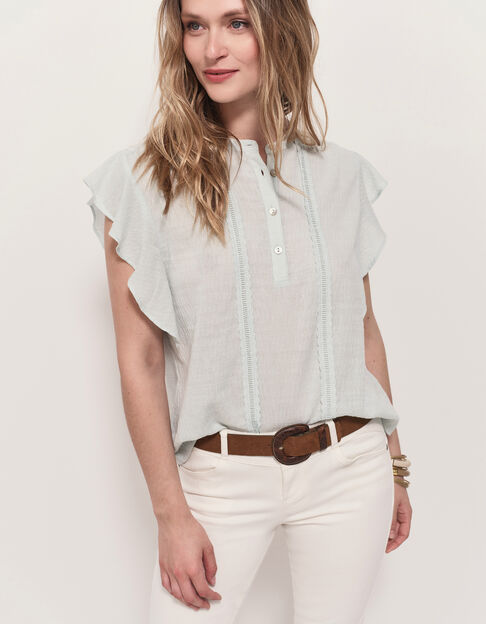 CHARME - Top vert avec volants et bandes dentelle - One Step