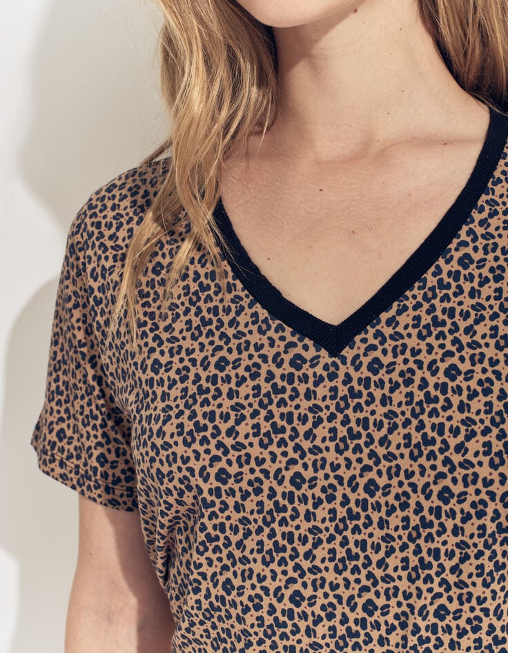 MAYA- T-shirt beige motif micro léopard-3 MAYA- T-shirt beige motif micro léopard-3