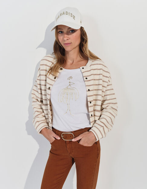 MANNY - Cardigan écru  rayé beige  - One Step