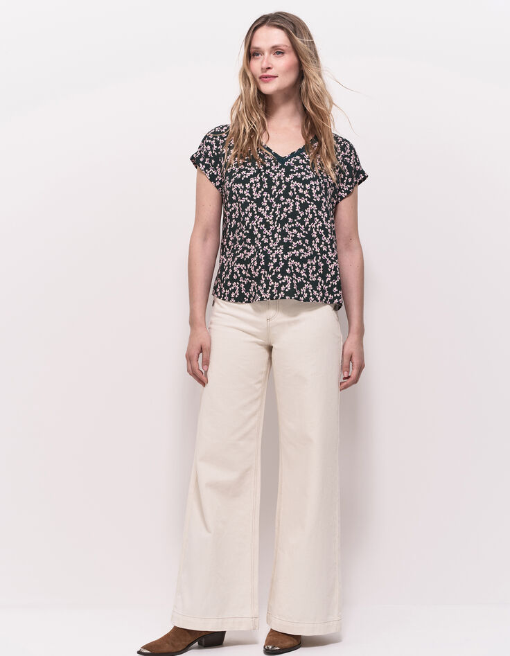 CESARIA - Top vert imprimé minimaliste floral-6