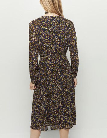REASON - Robe longue marine à imprimé estampes fleuries-2