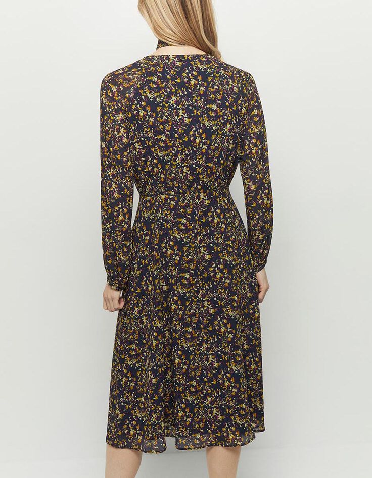 REASON - Robe longue marine à imprimé estampes fleuries-2
