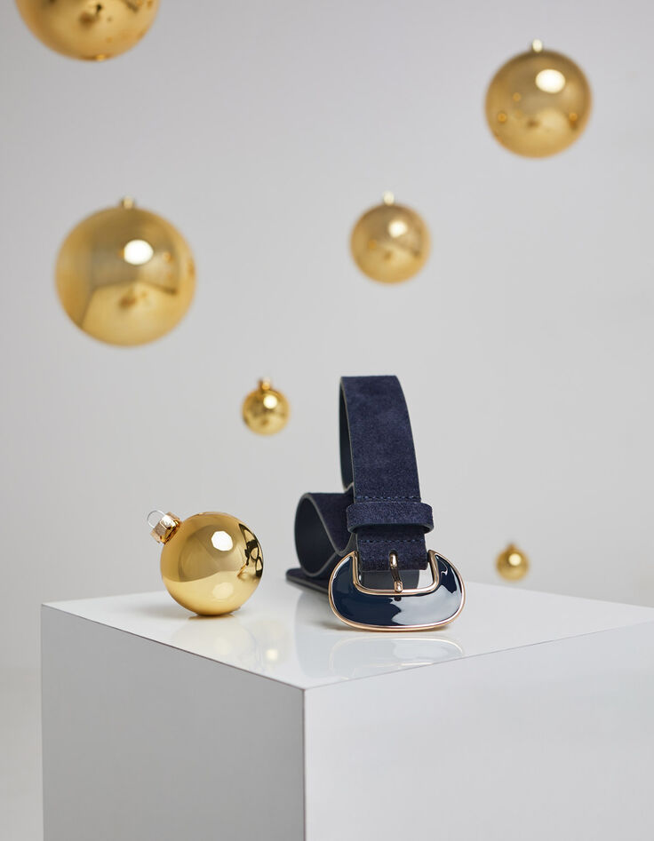 ASHER - Ceinture marine cuir velours boucle métal-3