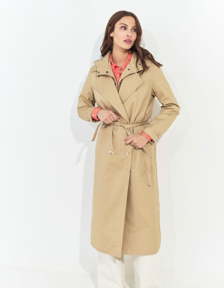 DAYLA - Trench beige coton bio capuche amovible -3