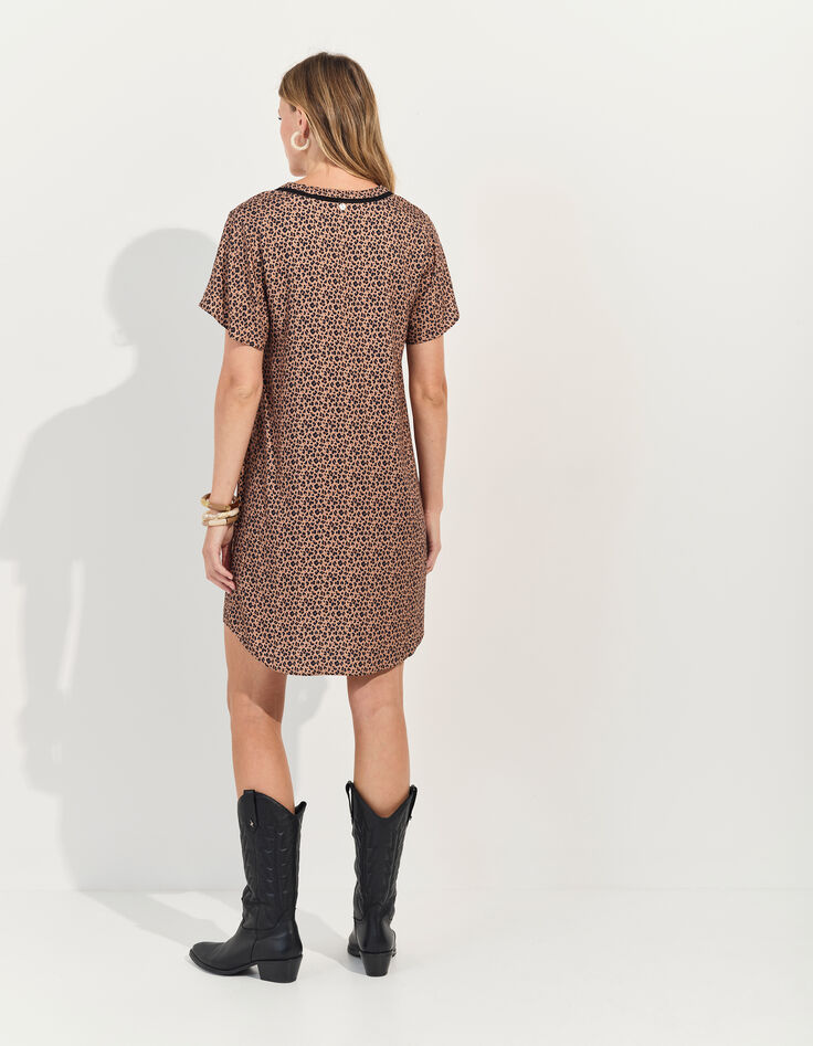 REKO - Robe beige Lenzing™ Ecovero™ imprimé micro léopard -3