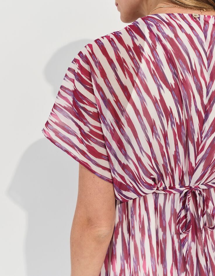 ROSARIO - Robe violette polyester recycl&eacute; rayures floues -4