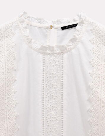 CASALTA - Blouse manches longues blanche détails dentelle-2
