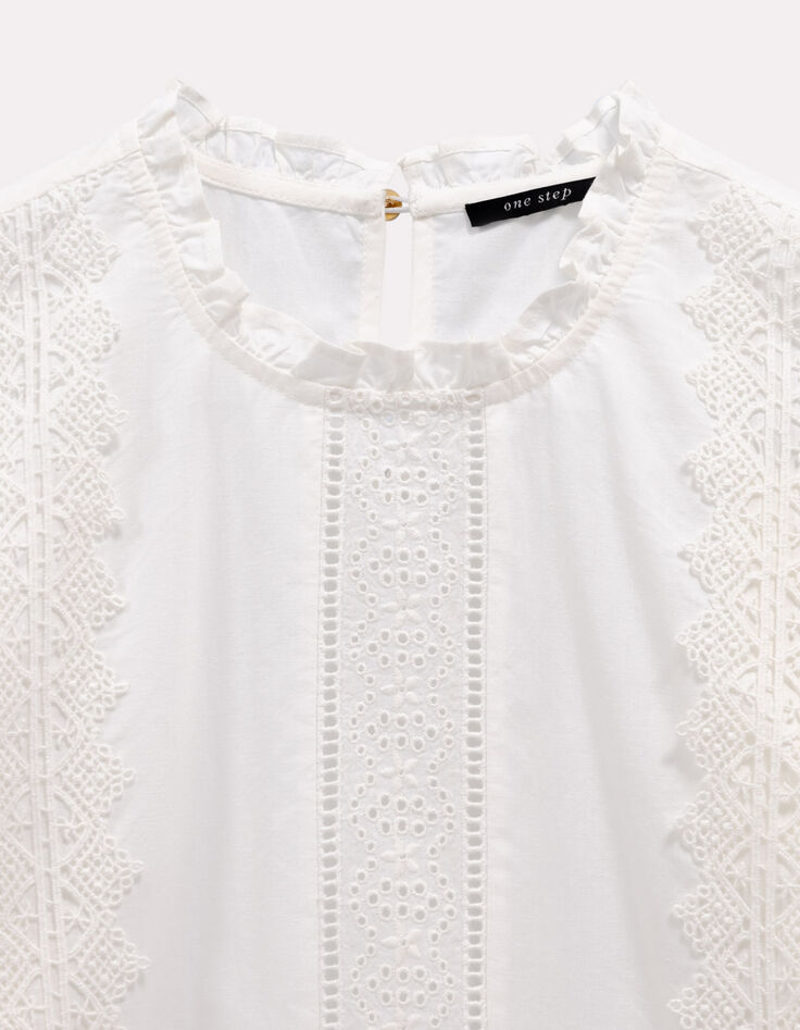 CASALTA - Blouse manches longues blanche détails dentelle-2