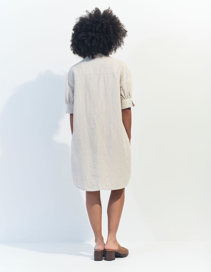 REACH - Robe chemise beige chiné en lin et coton -3