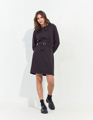 RAVENA - Robe sweat gris foncé maille côtelée -4