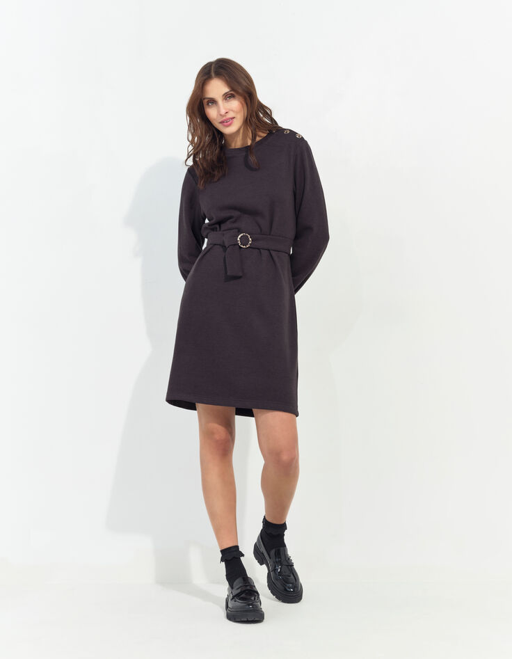 RAVENA - Robe sweat gris foncé maille côtelée -4