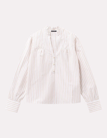CAYCE - Blouse blanche motif rayures beige -1