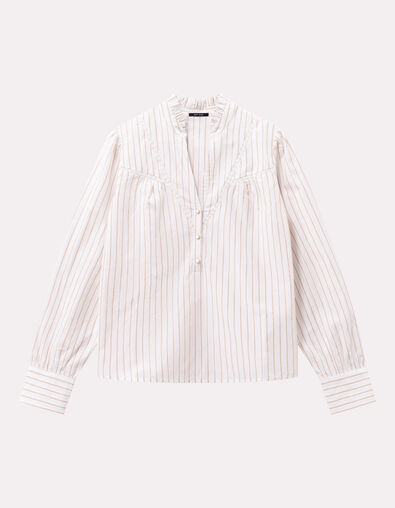 CAYCE - Blouse blanche motif rayures beige  - One Step
