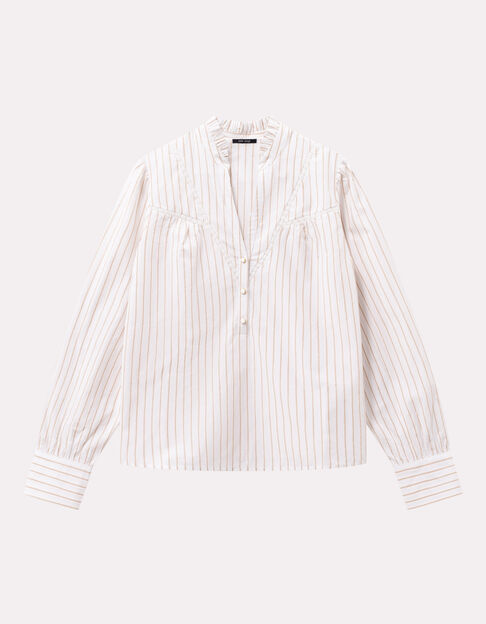 CAYCE - Blouse blanche motif rayures beige  - One Step