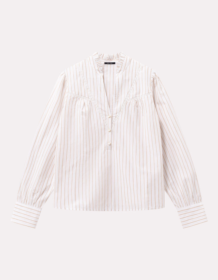 CAYCE - Blouse blanche motif rayures beige -1