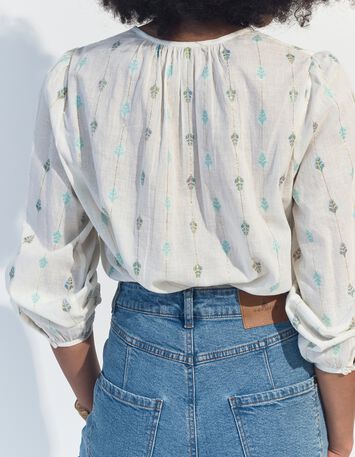 CACILDA - Blouse blanche broderies feuilles et rayures-3