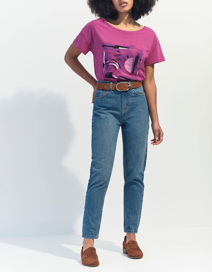 MAURO - T-shirt violet coton bio arty g&eacute;om&eacute;trique -5