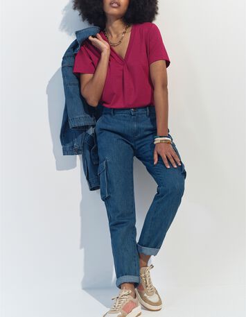 MARCIA - T-shirt rouge encolure V maille iris&eacute;e -5