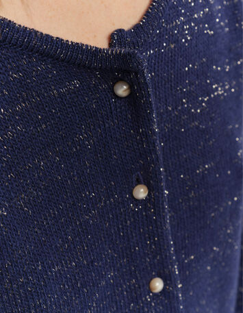 TASTE - Cardigan marine tricot lurex col bateau-4