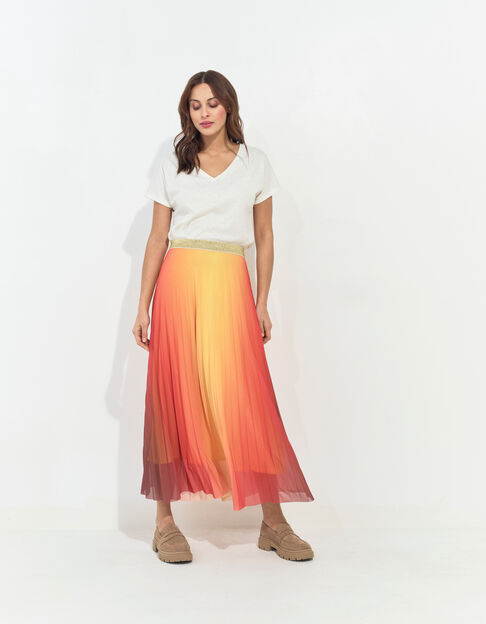 JANE - Jupe longue orange plissée effet néon deep dye  - One Step