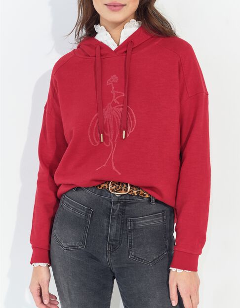 MAORI - Sweat rouge &agrave; capuche visuel danseuse paillet&eacute;e - One Step