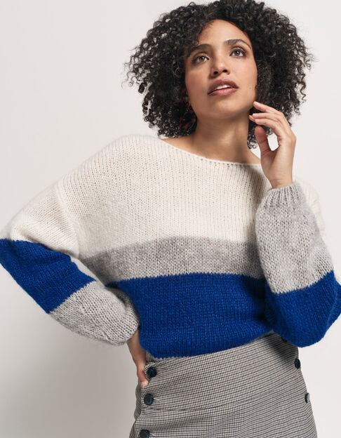 TIARA - Pull bleu tricot effet rayures color block - One Step
