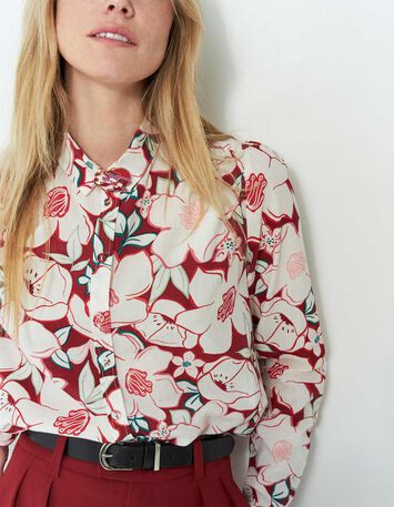 CARINA - Chemise écrue à imprimé camelia arty-2