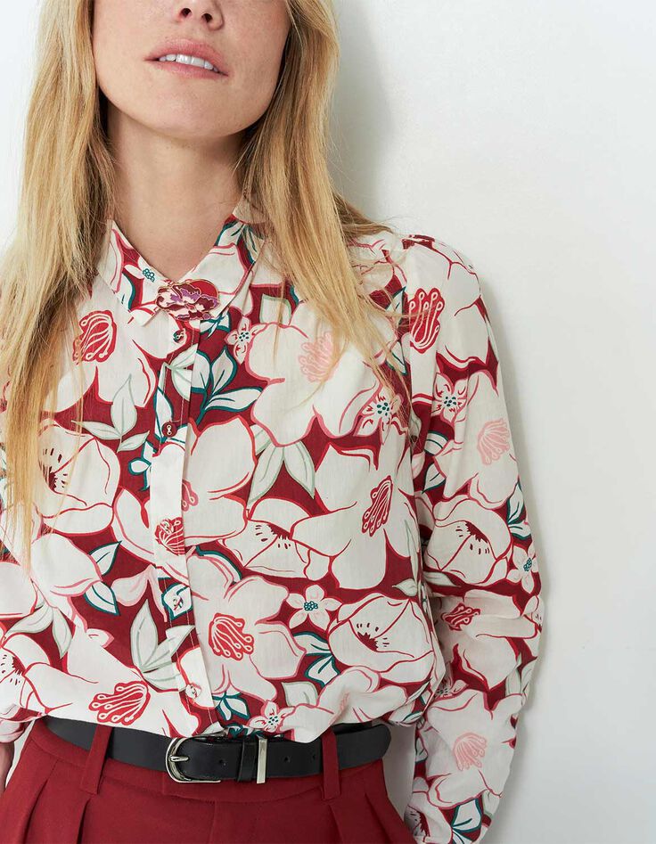 CARINA - Chemise écrue à imprimé camelia arty-2