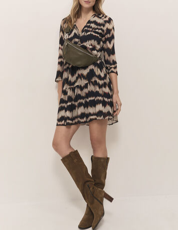 RISOTA - Robe chocolat à imprimé rayures arty-5