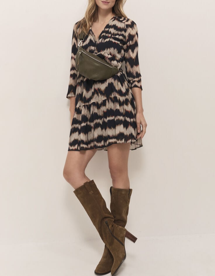 RISOTA - Robe chocolat à imprimé rayures arty-5