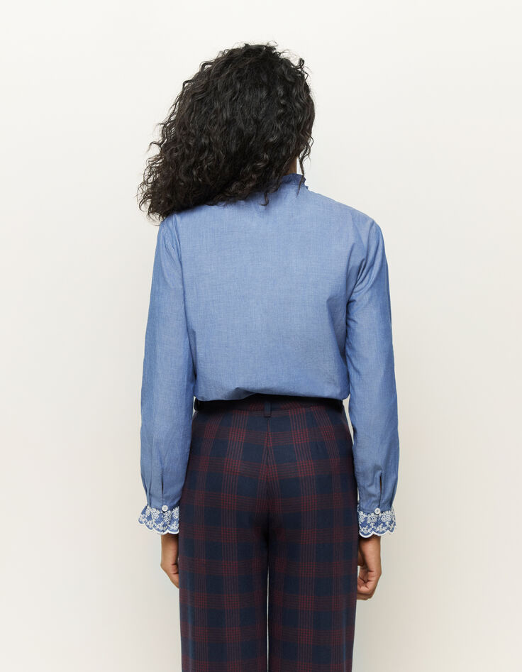 CANOPEE - Chemise en chambray bleu avec broderies-3