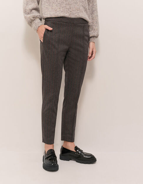 PAN - Pantalon cigarette gris maille Milano à rayures 7/8e - One Step
