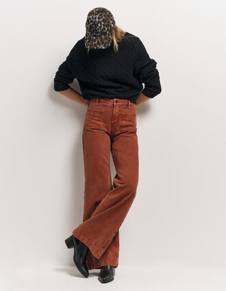 LE HAILEY - Jean flare marron surteint poches plaquées