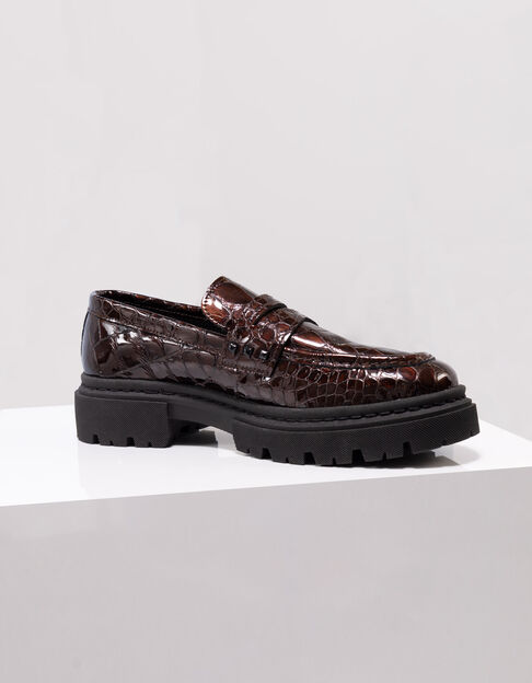 O.MAYA - Mocassins marron cuir verni embossé croco - One Step