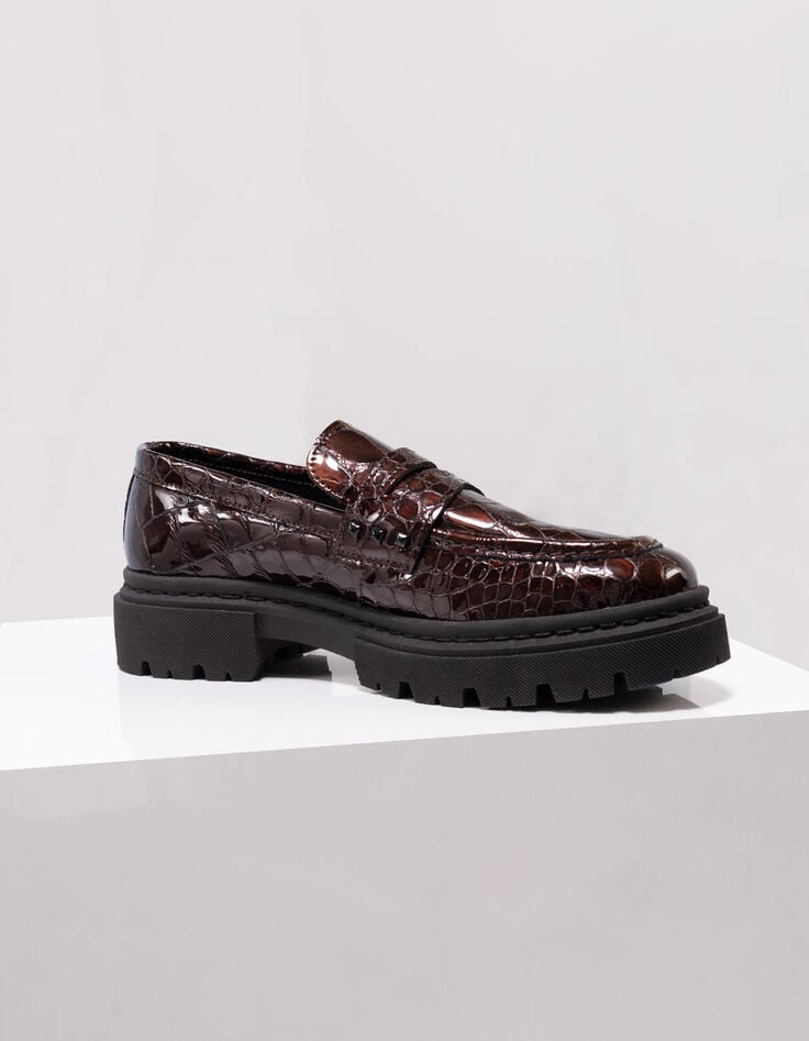O.MAYA - Mocassins marron cuir verni embossé croco-1 O.MAYA - Mocassins marron cuir verni embossé croco-1