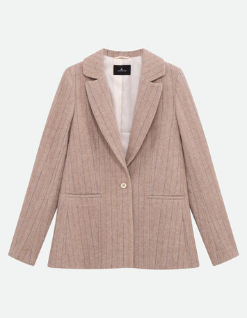 VICKI - Veste beige lainage fantaisie motif chevrons rayé-4