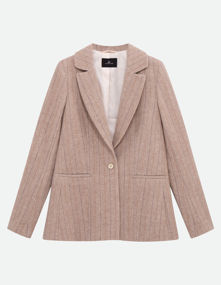 VICKI - Veste beige lainage fantaisie motif chevrons rayé-4